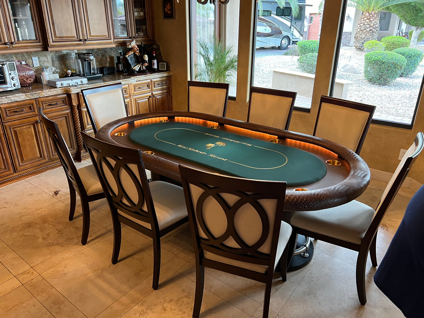 Custom-built dining top that converts a poker table into a versatile surface before.