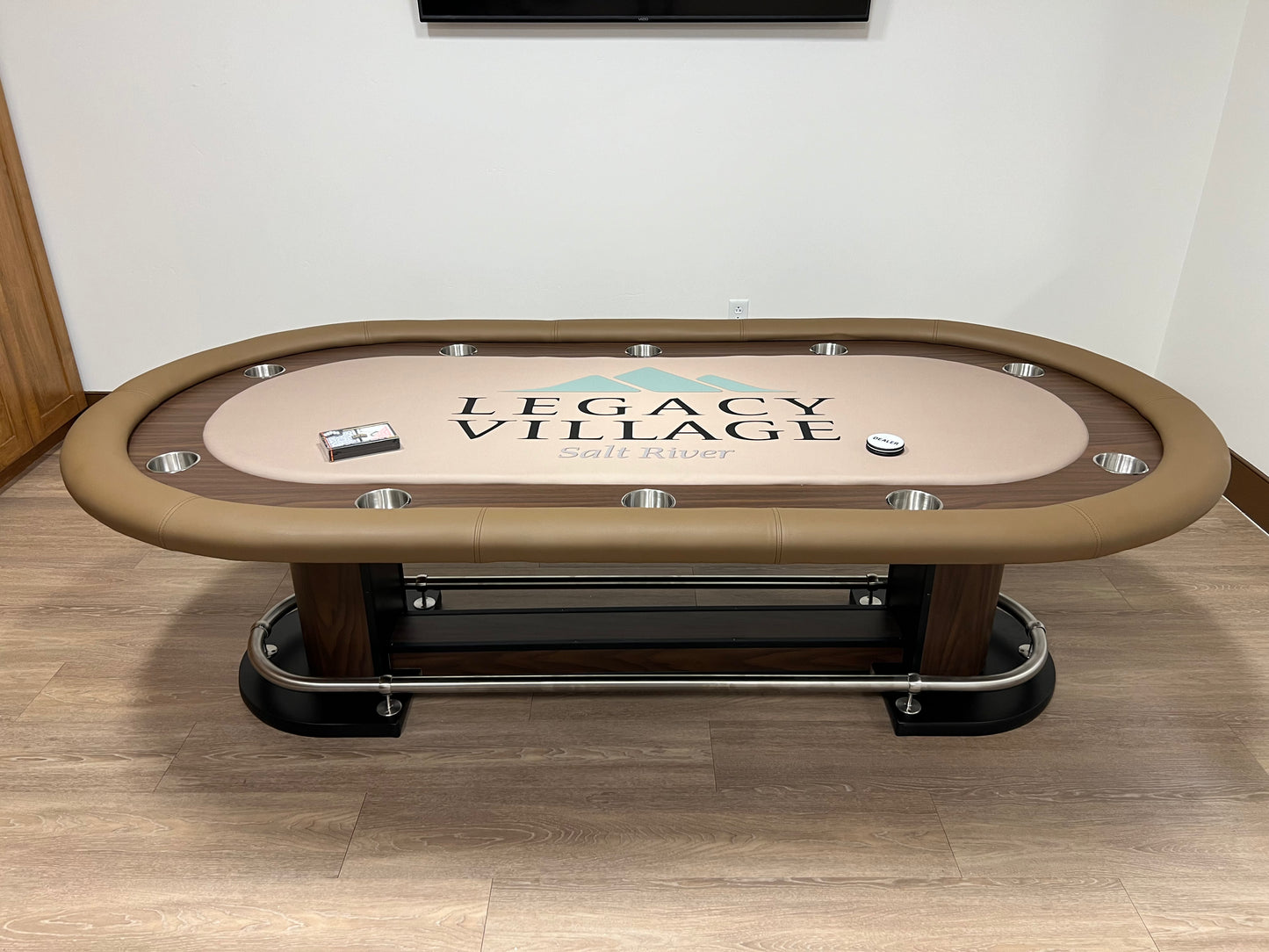A handcrafted Tombstone poker table, built for both casual and competitive play.