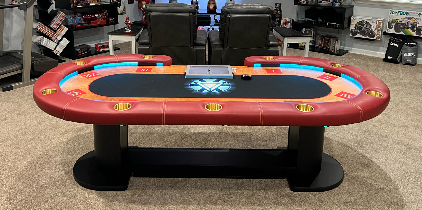 Custom-built Deadwood poker table designed for an authentic tournament experience.