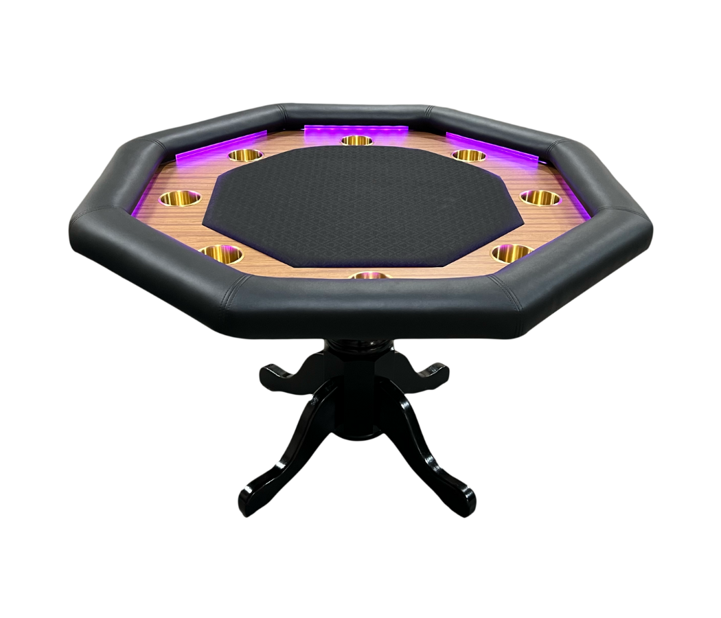 Luxury Pinedale poker table with handcrafted wood finish and professional-grade features.