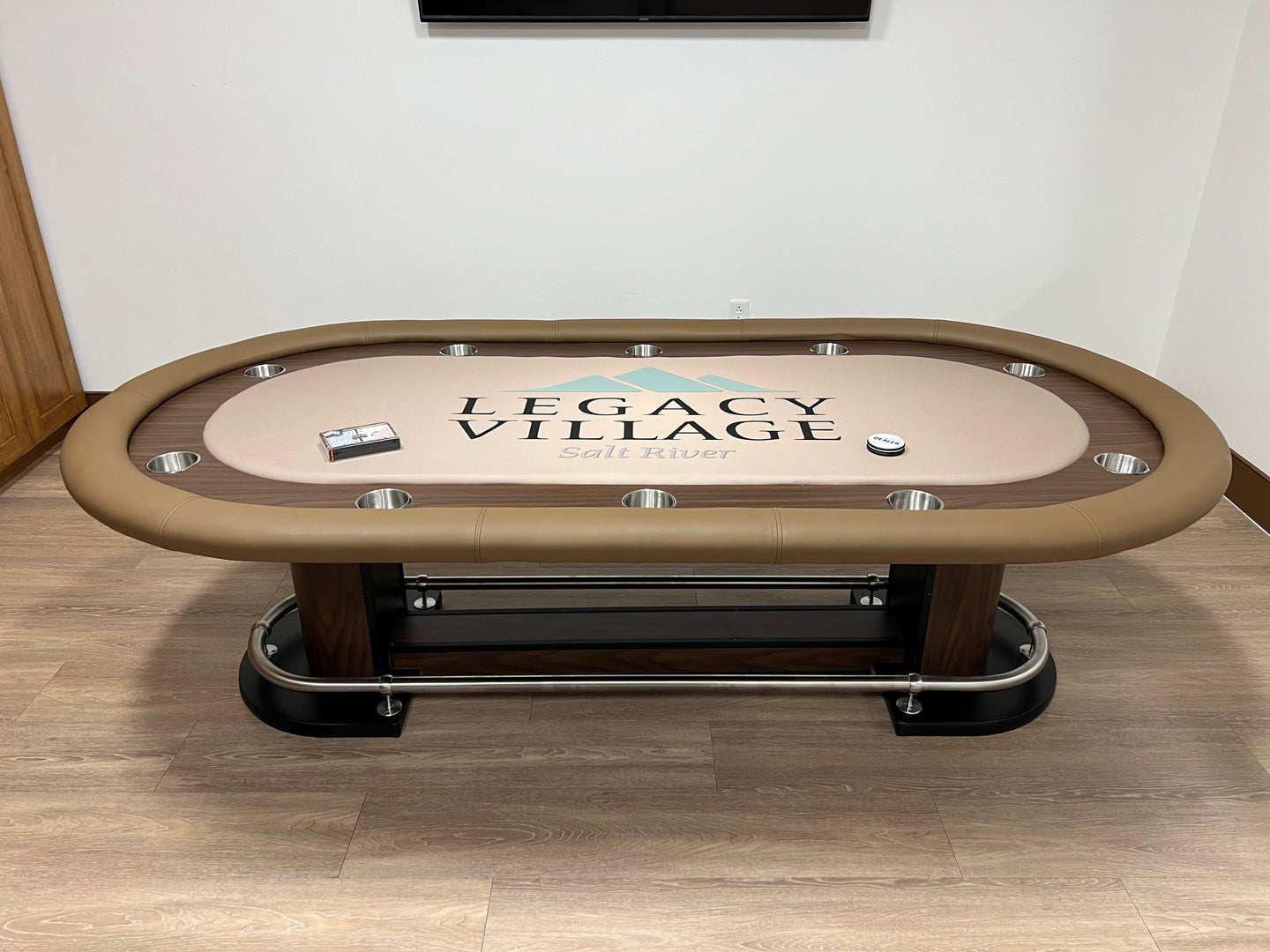 A handcrafted Tombstone poker table, built for both casual and competitive play.